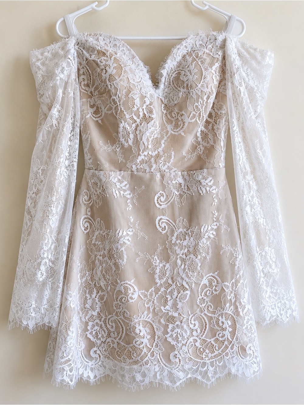 White Lace Off Shoulder Mini Dress Bridal Romantic Cottagecore